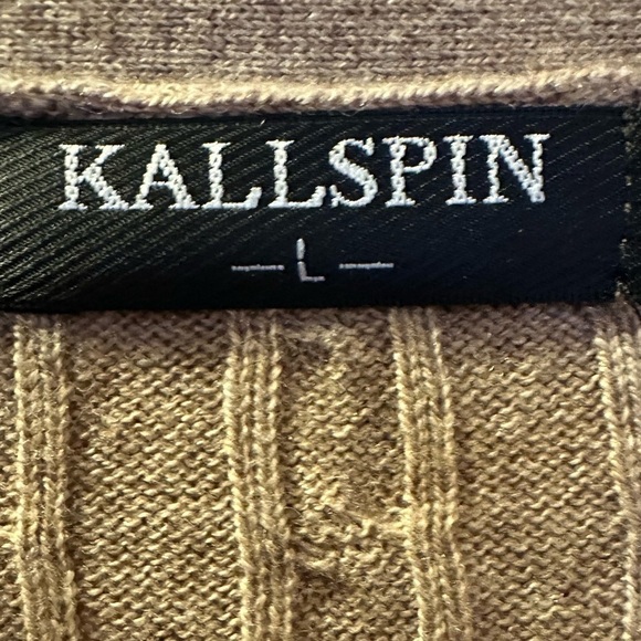 Kallspin Men’s cable knit 45% wool blend sweater Large Coffee tan - Picture 5 of 11
